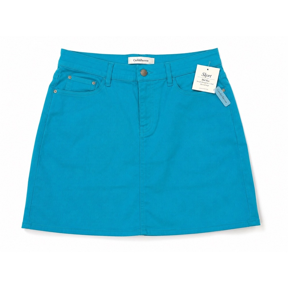 Croft & Barrow Womens Skort Size 10 Turquoise Blue Mid Rise Comfort Waist NEW